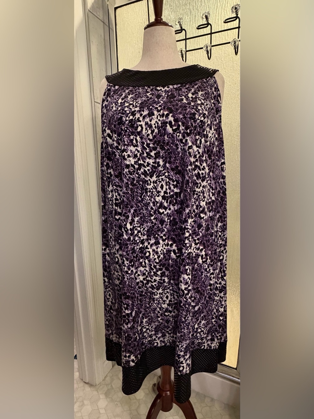 Maggie Barnes Purple Animal Abstract Print Midi Dress 2X EUC Sequin Neck/hem $30